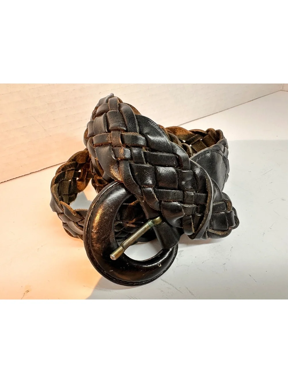 Vintage Omega Braided Black Leather Belt